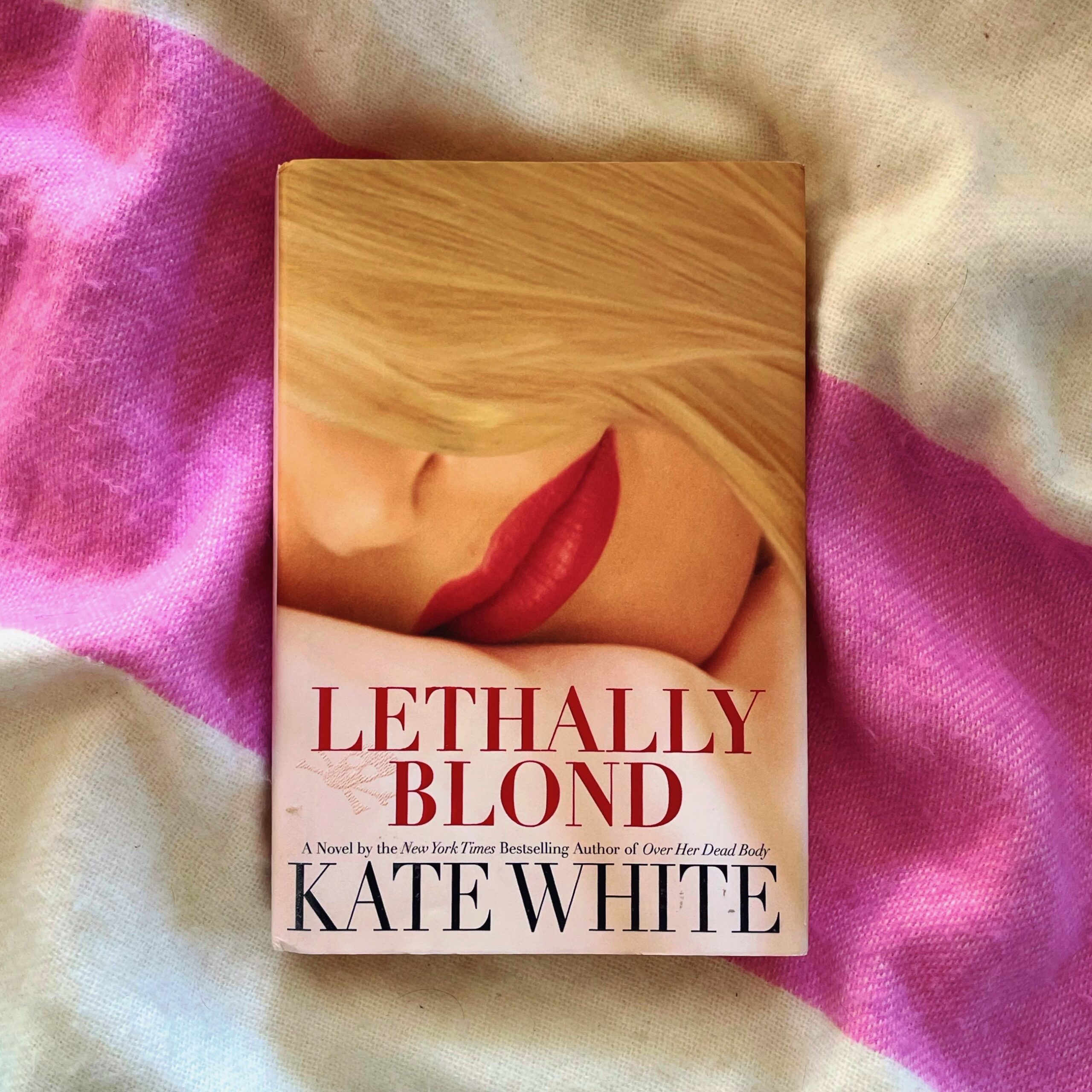 Lethally Blond is a mystery book by Kate White in the Bailey Weggins series, featuring a journalist who finds herself in the middle of a murder mystery. The cover has a woman's face with pink lipstick and blod hair.