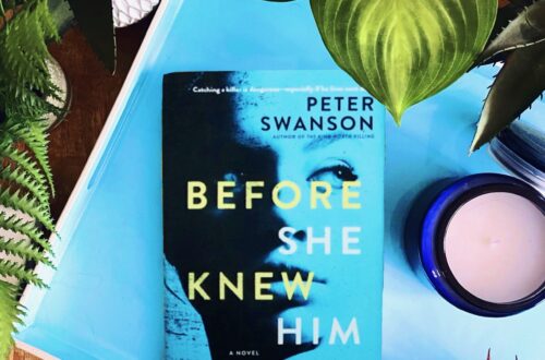 Before She Knew Him is a psychological thriller by Peter Swanson with a light blue cover and a woman's face in partial shadow