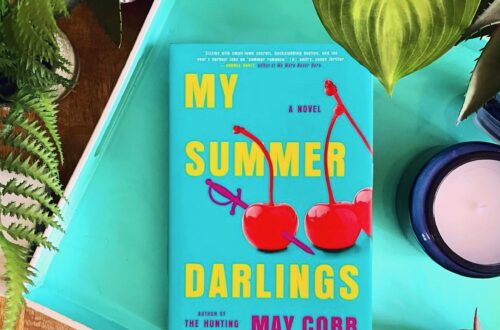 My Summer Darlings is a twisted, dark psychological suspense novel by May Cobb with a turquoise cover featuring bright red cherries