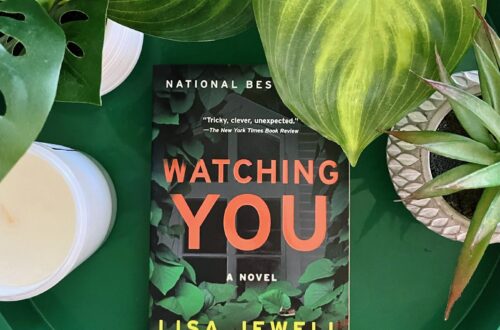 Watching You is a gripping psychological thriller by Lisa Jewell with a great twist. The cover is green and shows plants, and the book is on a green background.